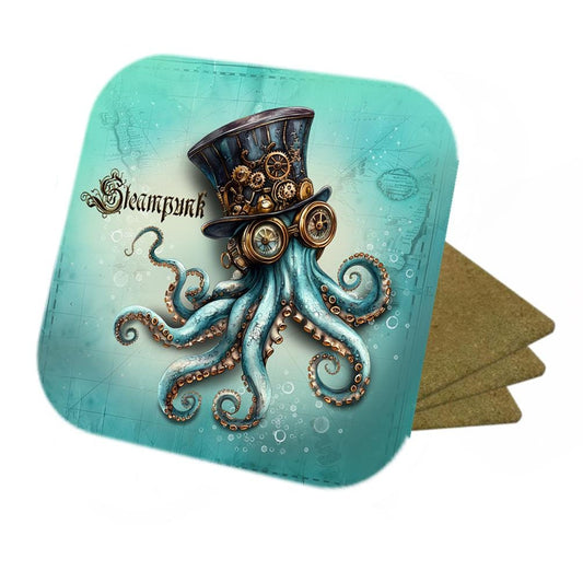 Set Of 4 - Steampunk Octopus - Cork Backed Coasters