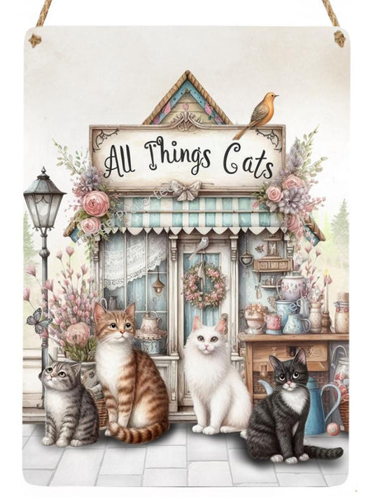 Hanging Metal Sign - All Things Cat - Home Decor Sign