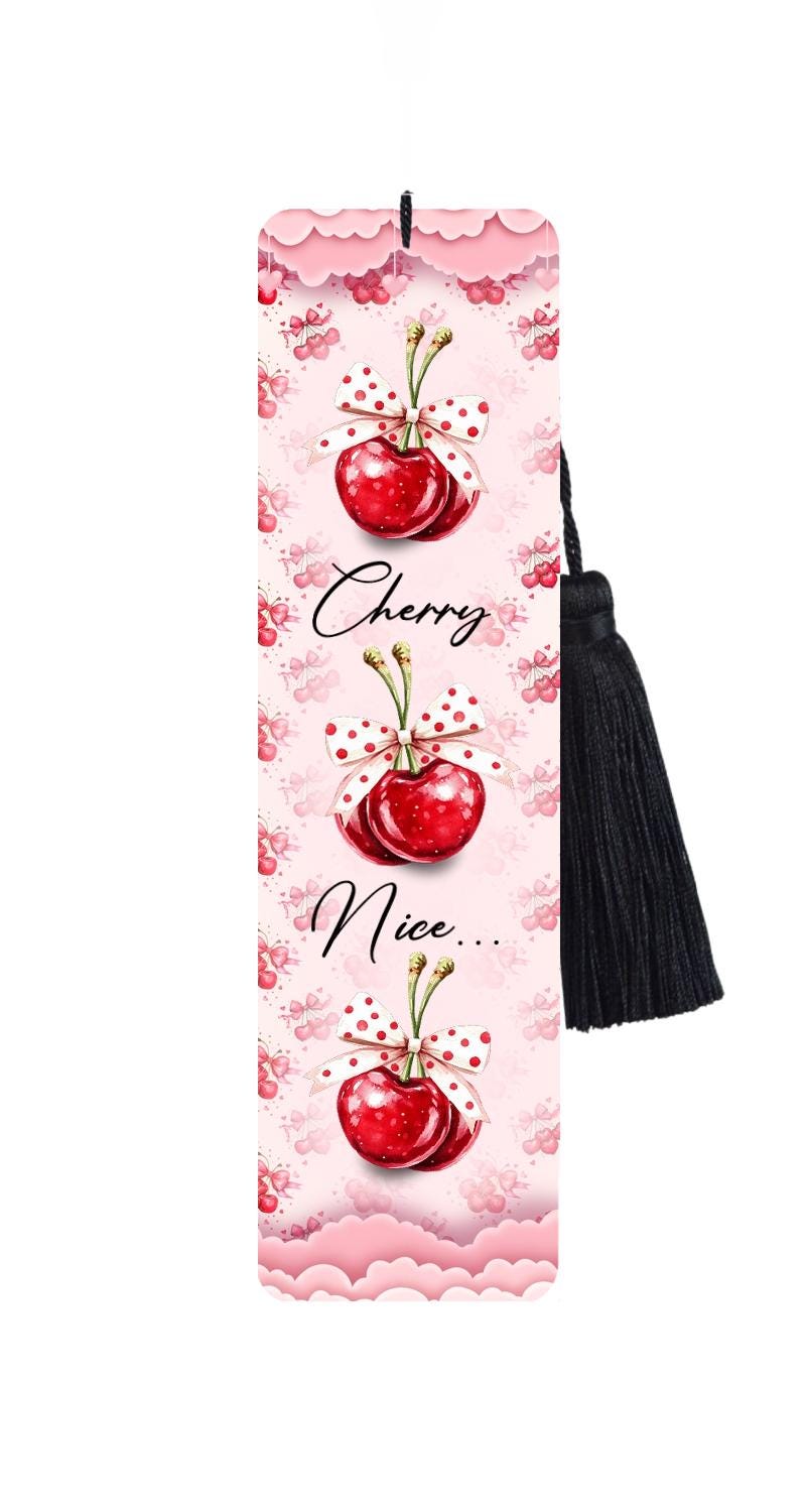 Cherry Metal Bookmark with Black Tassel