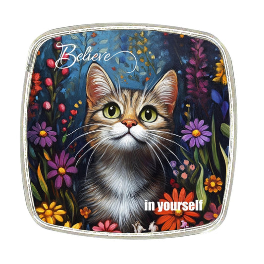 Chrome Magnet: Large, Strong - Tabby Cat Among Flowers