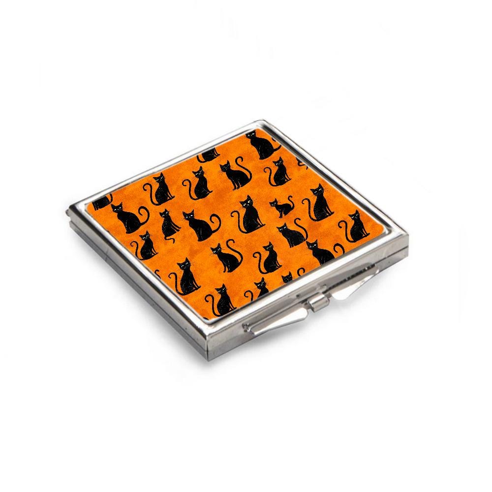4 Piece Gift Set - Mirror, Magnet, Keyring & Pin Badge - Black and Orange Cats