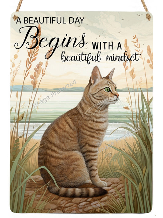 Tabby Cat Hanging Metal Sign: Motivational Quote, Handmade