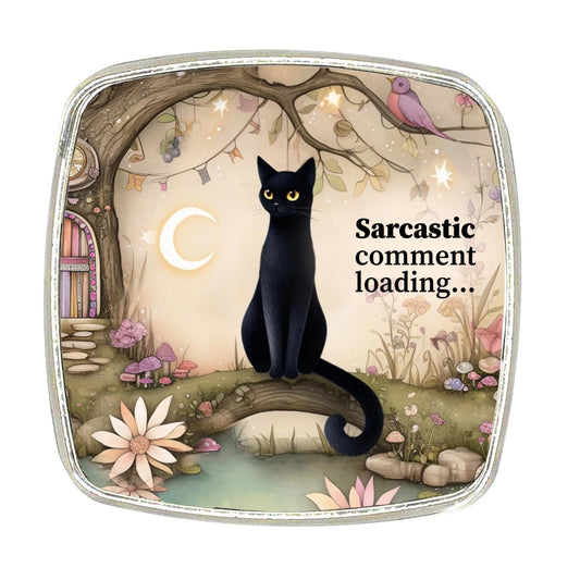 Black Cat Magnet: Sarcastic Comment, Chrome Finish