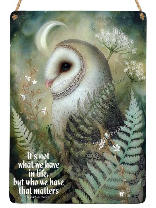 Hanging Metal Sign - Barn Owl - Motivational Quote. Home decor sign