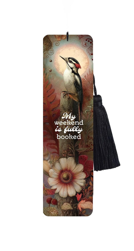 Rustic Woodpecker Metal Bookmark with Tassel: Funny Reader Gift