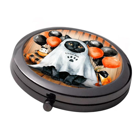 Little Ghost Cat - Little Boo - Smoke Black - Large Double Compact Mirror