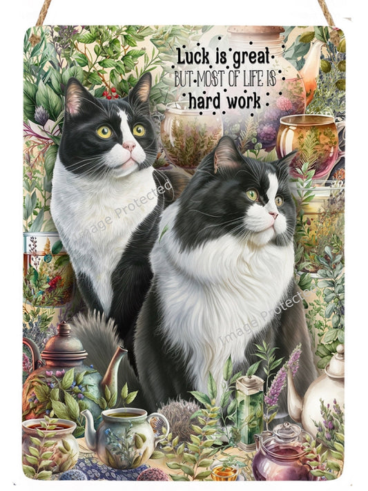 Black & White Cat Metal Sign - Motivational Quote Hanging Decor