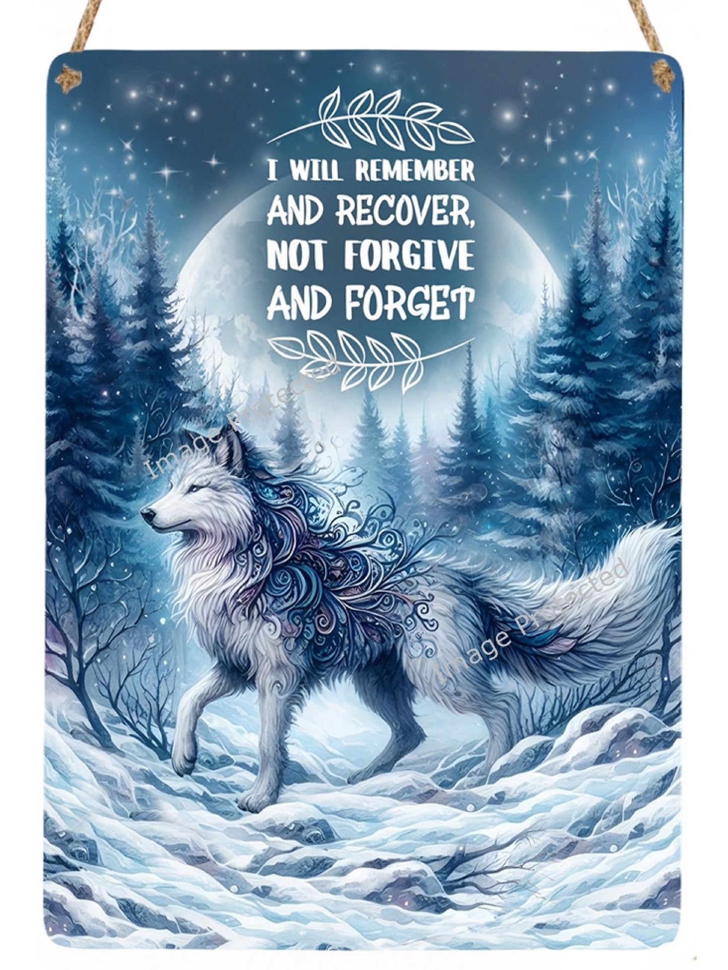 Winter Wolf Hanging Metal Sign: Motivational Quote, Handmade UK