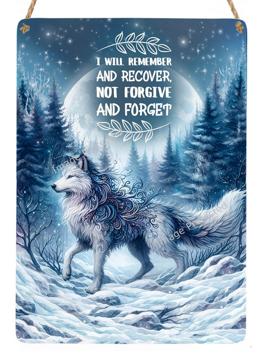 Winter Wolf Hanging Metal Sign: Motivational Quote, Handmade UK