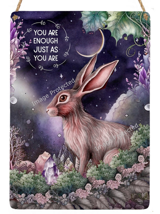 Mystic Amethyst Hare Metal Sign: Motivational Quote Wall Decor