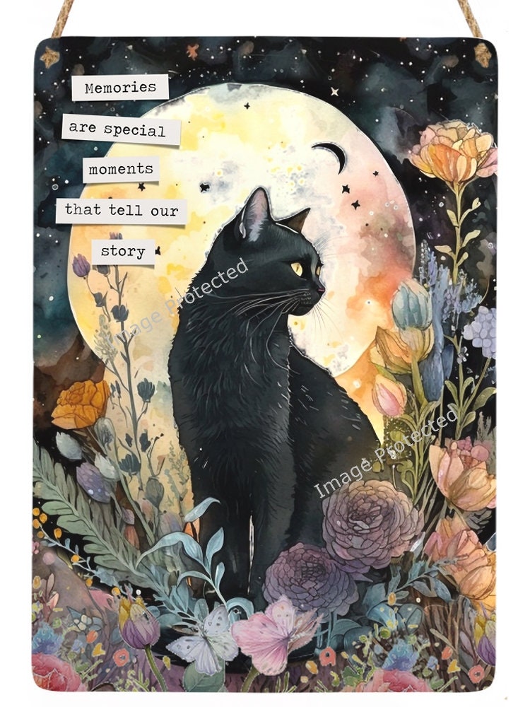 Floral cats - Hanging Metal Sign - Memories Are Special Moments That Tell A Story- Cat Sign