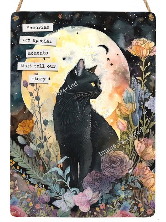 Floral cats - Hanging Metal Sign - Memories Are Special Moments That Tell A Story- Cat Sign