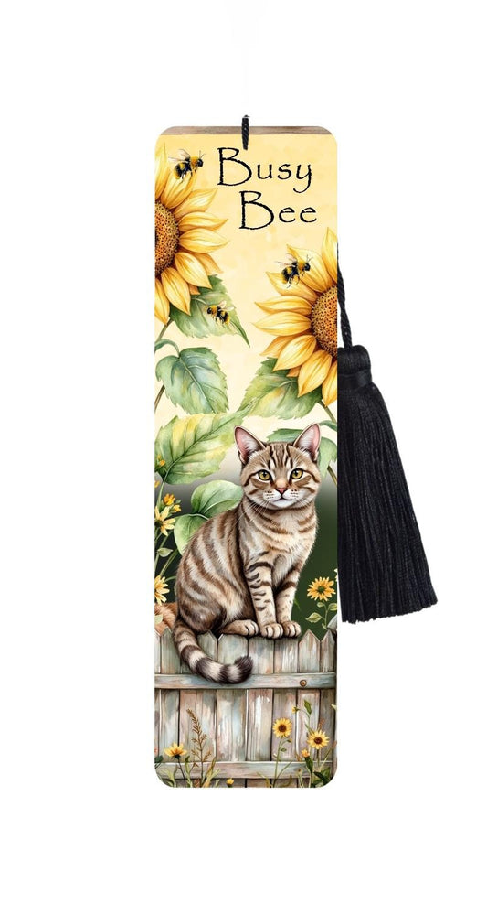 Large Metal Bookmark With Tassel - Tabby Cat - Busy Bee Bookmark