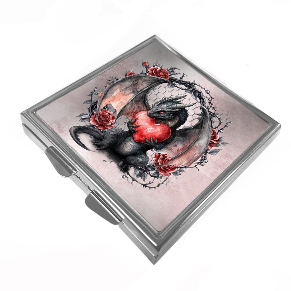 Dragon & Heart Pill Box: Stainless Steel Trinket Keeper