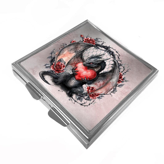 Dragon & Heart Pill Box: Stainless Steel Trinket Keeper