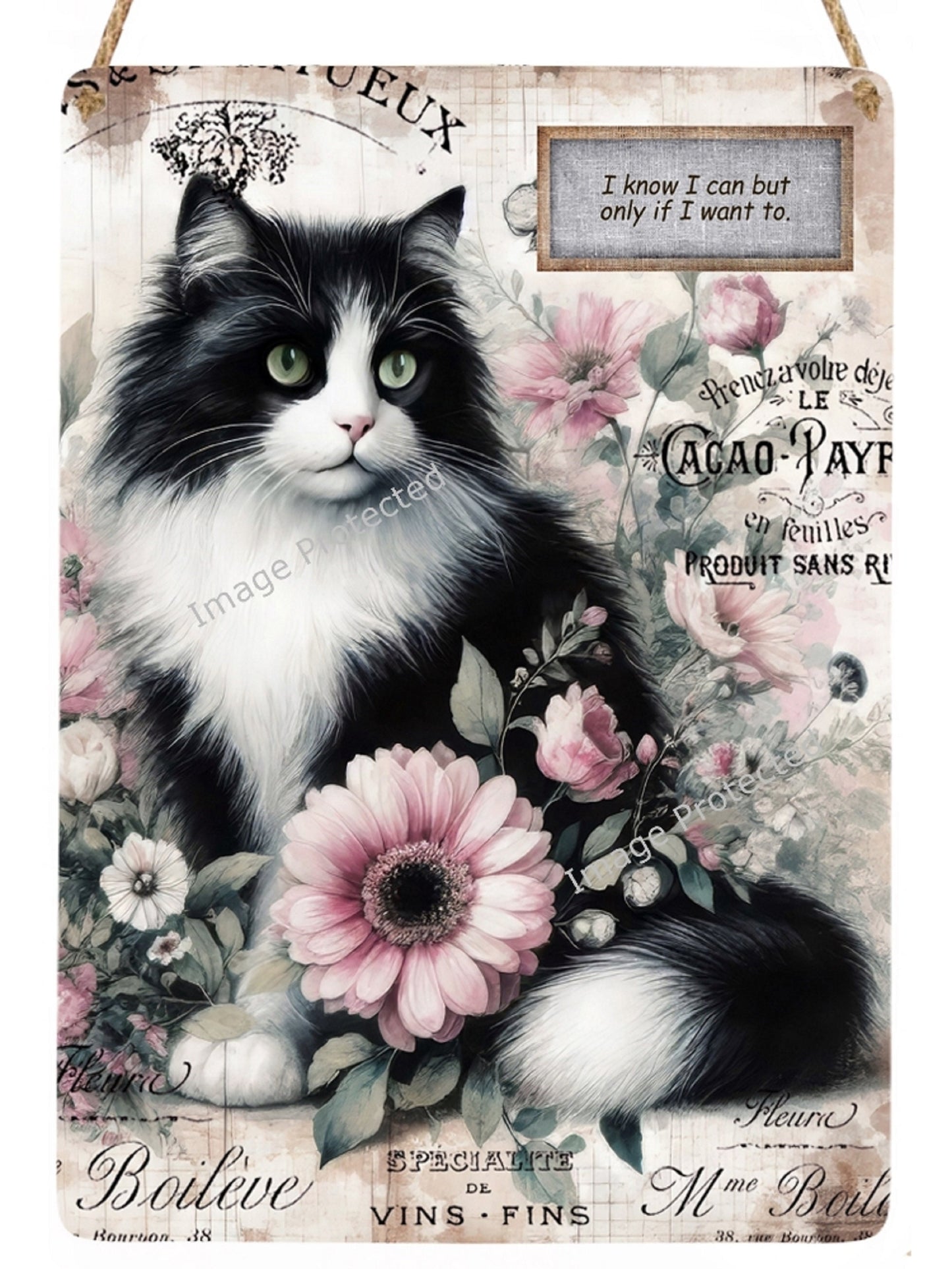 Cat Metal Sign - Funny - Vintage Tuxedo - Black and White Cat & Quote