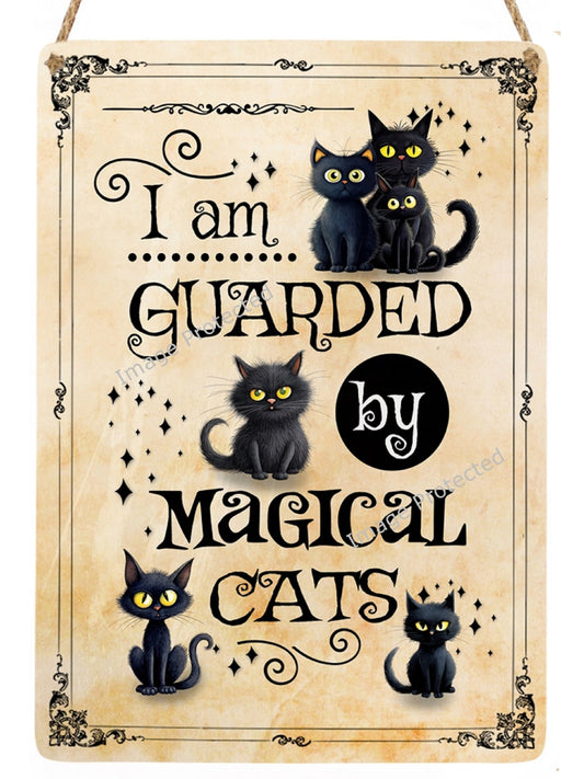Magical Black Cats Hanging Metal Sign: Whimsical Home Decor