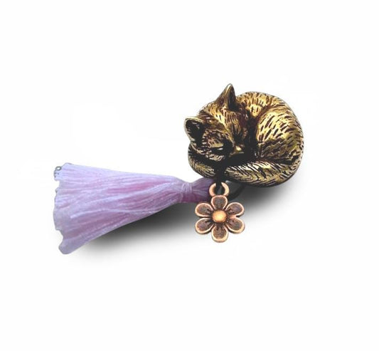 Brass Lucky Cat Charm: Dreamer with Tassel, Bag & Card