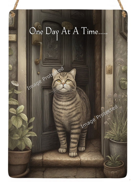 Handmade Tabby Cat Metal Sign: Motivational Art (20cm x 15cm)