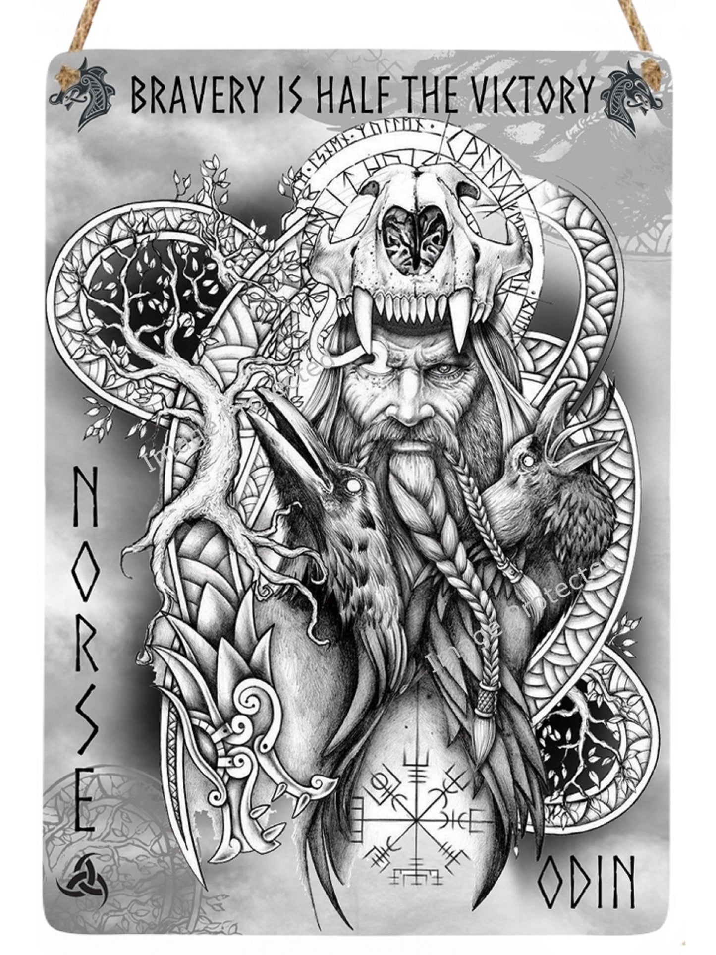 Hanging Metal Sign Viking God Odin - Bravery Is Half The Victory