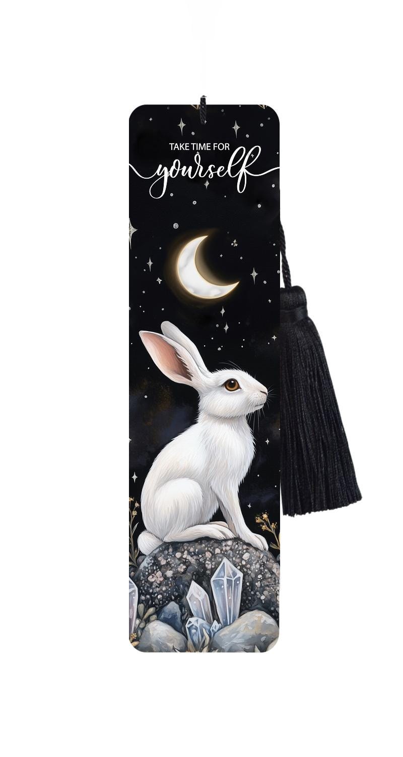 Bunny Rabbit Metal Bookmark with Black Tassel