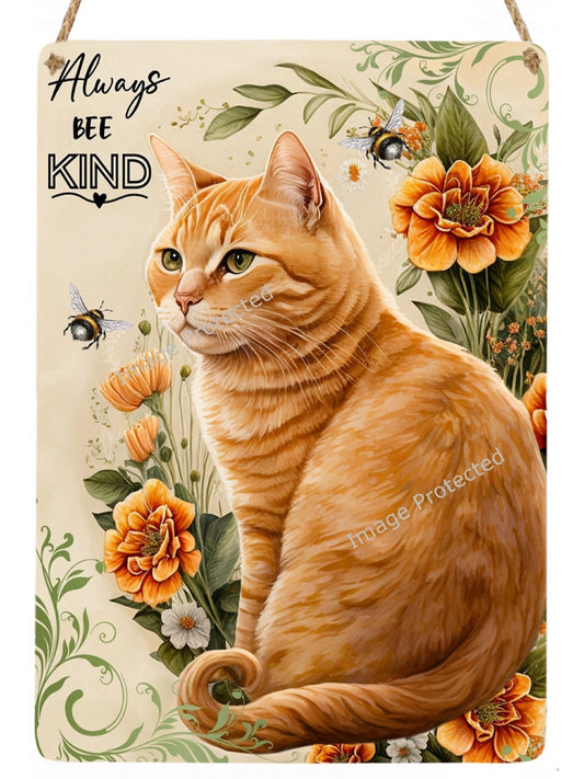 Ginger Cat Art: 'Always Bee Kind' Hanging Metal Sign