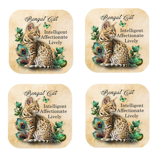 Bengal Cat Coasters: Handmade Cork-Backed Coasters, Set of 4