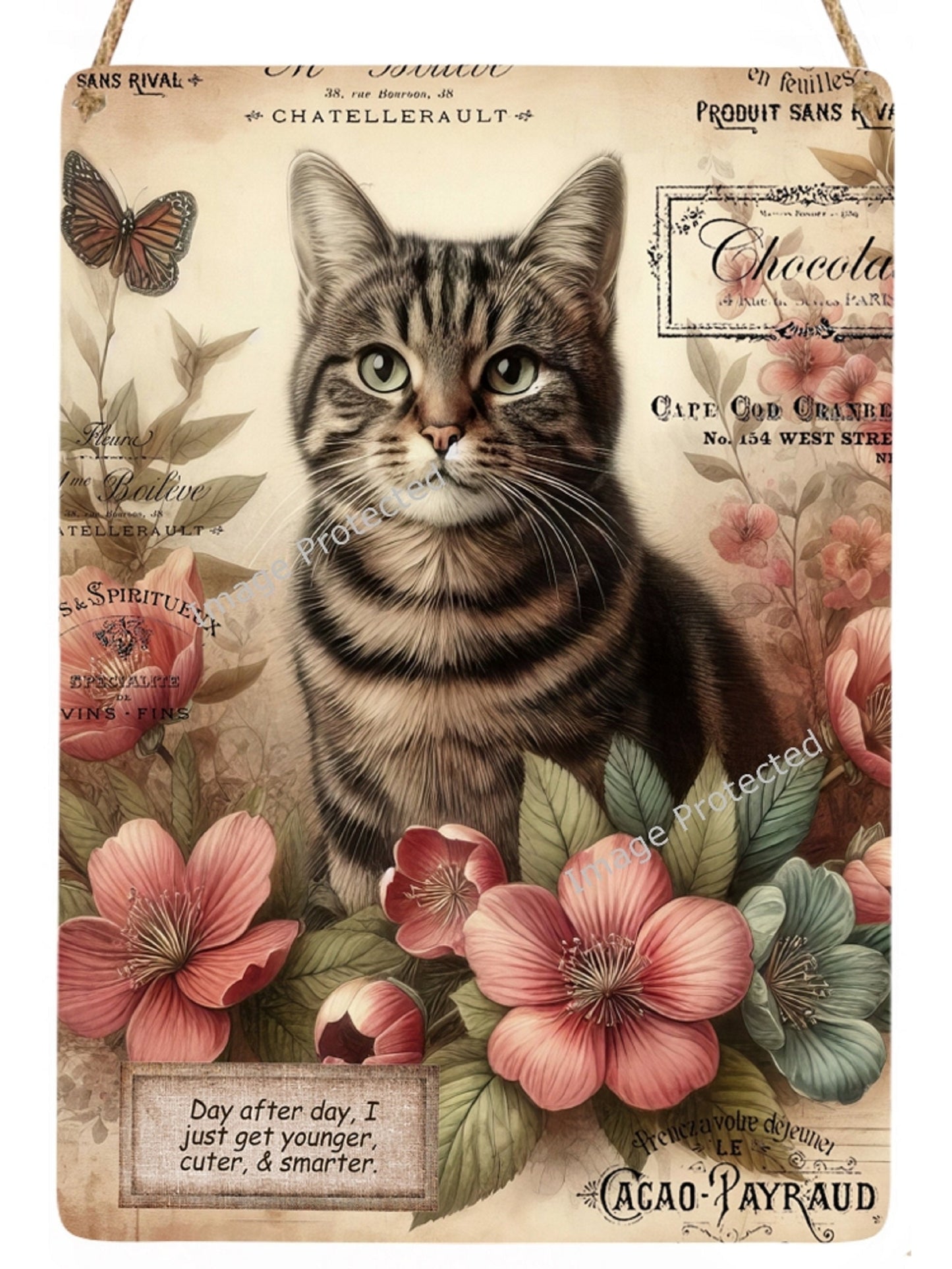 Cat Metal Sign - Funny - Vintage Brown Tabby Cat & Quote