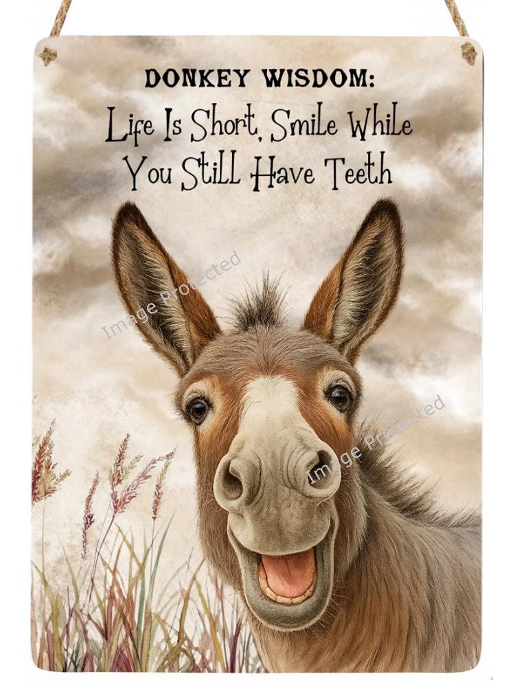 Handmade Donkey Metal Sign: Funny Animal Wisdom Decor