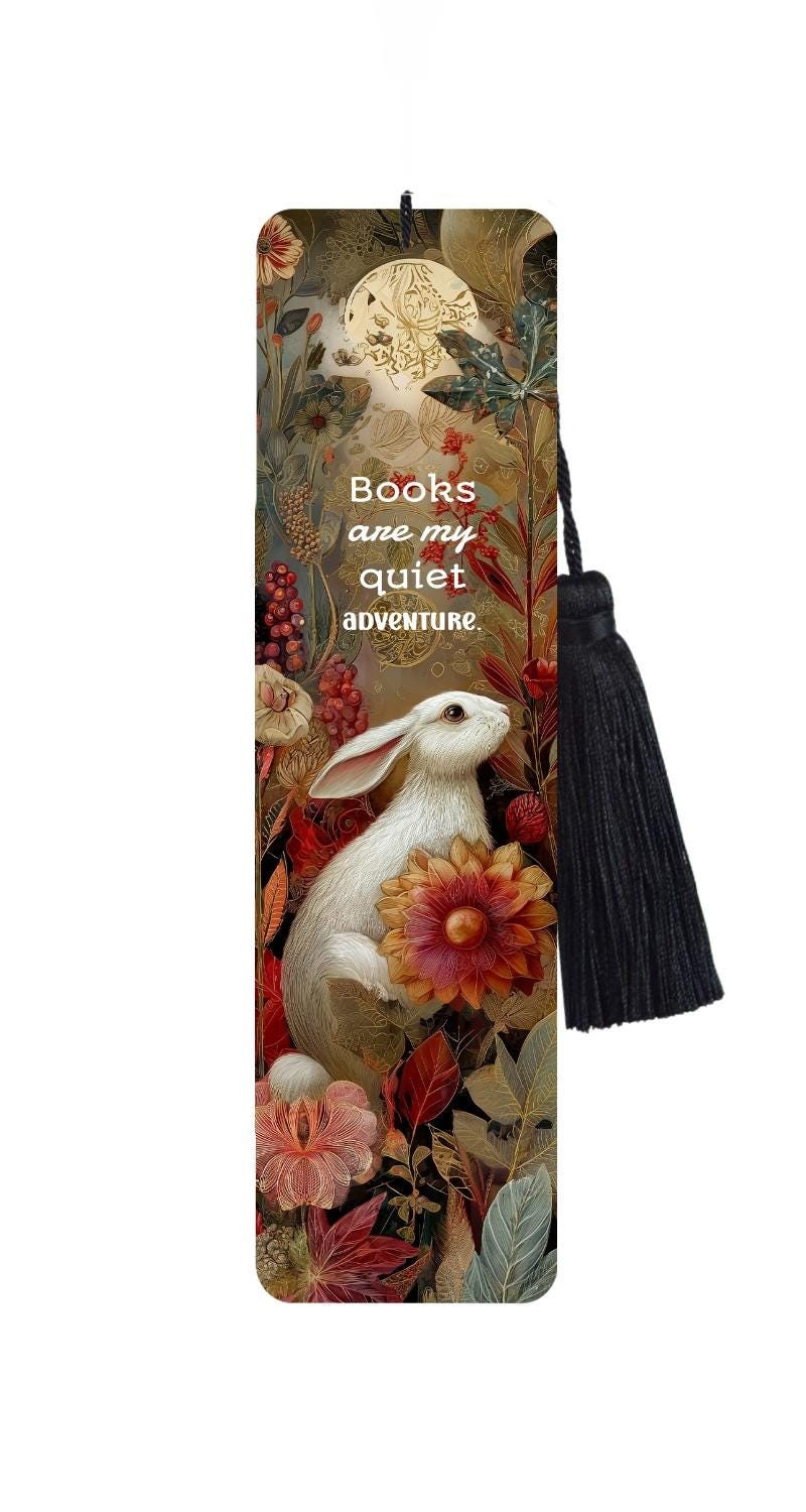 Rustic White Rabbit Metal Bookmark with Tassel: Funny Reader Gift