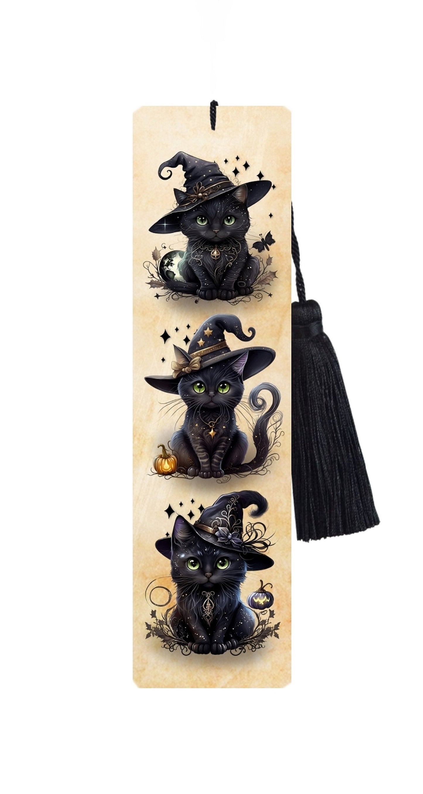 Large Metal Bookmark With Tassel - Little Witches Cats