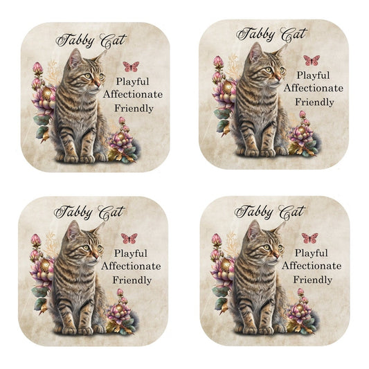 Tabby Cat Coasters: Cork Backed, Set of 4