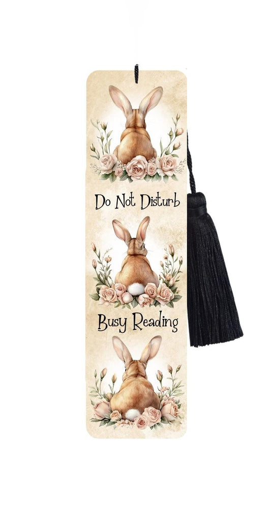 Large Metal Bookmark With Tassel - Bunny Rabbits - Rabbit Bookmark - Do Not Disturb