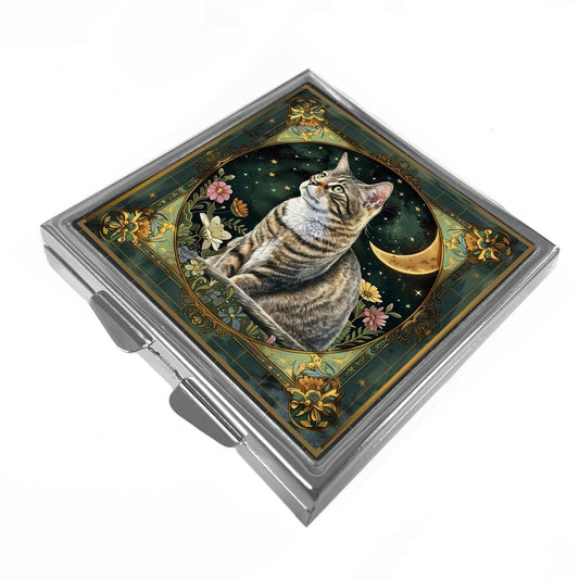 Square Pill/Trinket Box - Tabby Cat & Moon