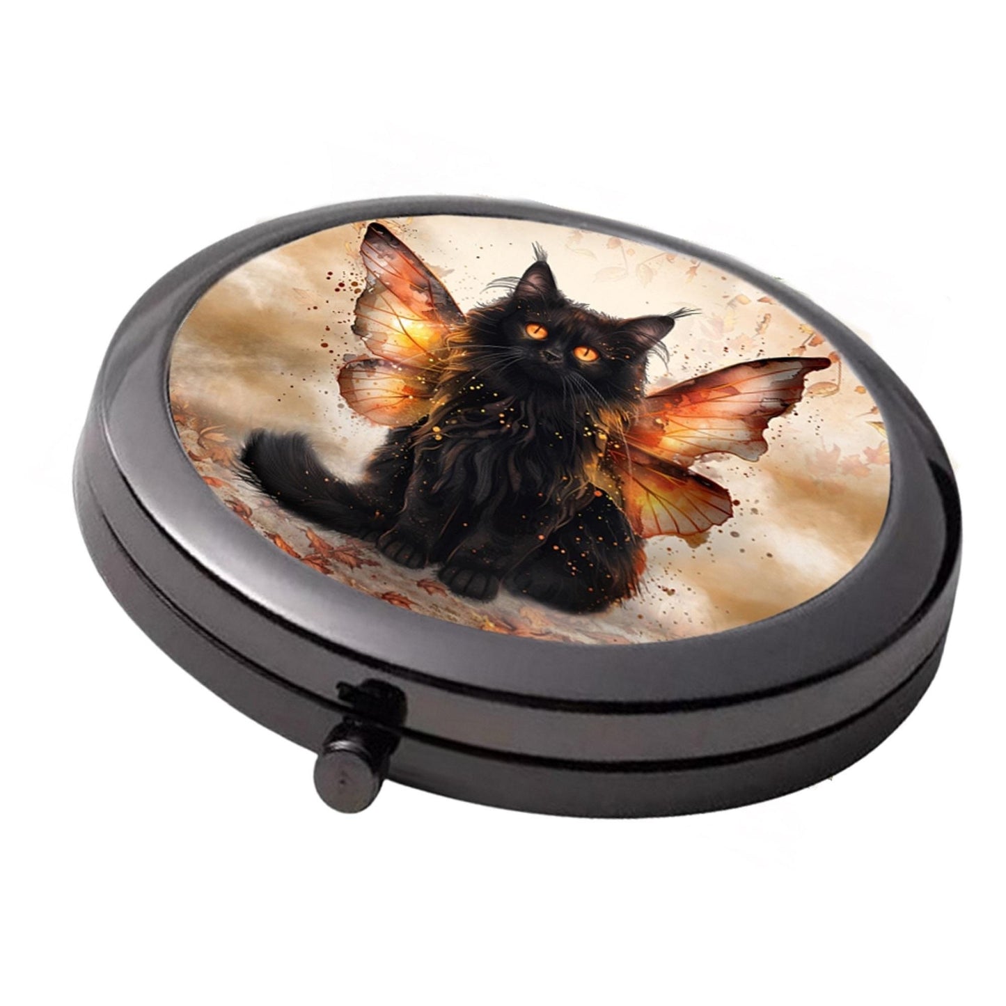 Autumn Fairy Cat - Smoke Black - Large Double Compact Mirror