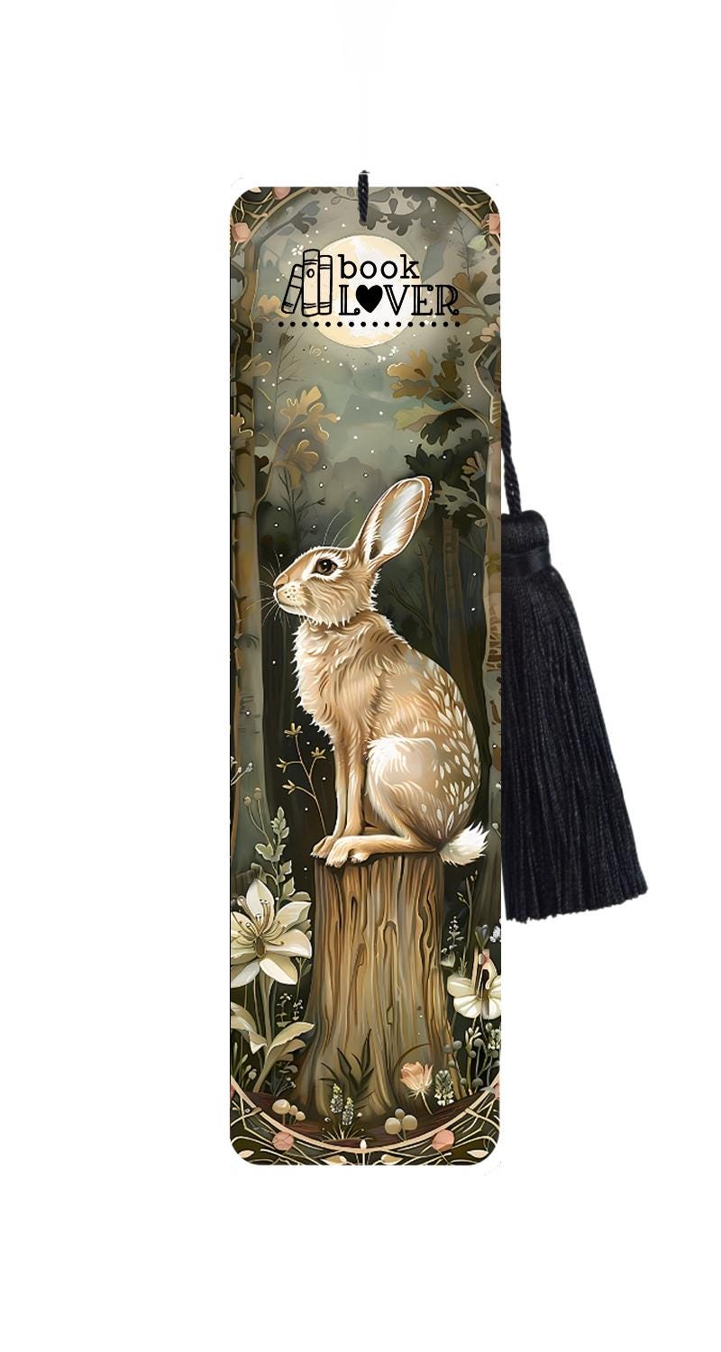 Large Metal Bookmark With Tassel - Woodland Rabbit Bookmark - Book Lover
