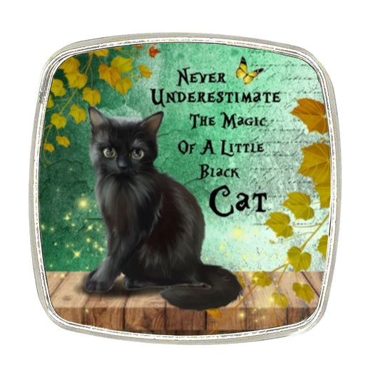 Black Cat Magnet: Chrome Finish Metal, Large 6cm