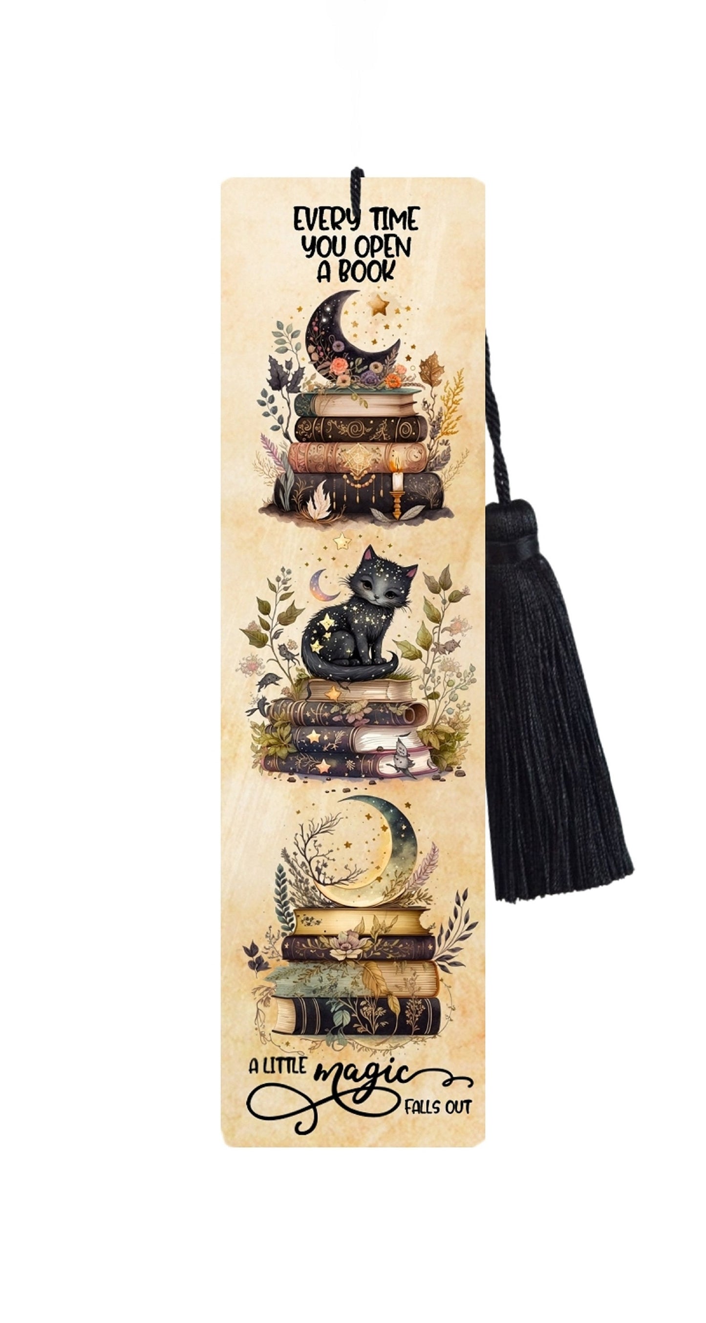 Large Metal Bookmark With Tassel - Black Cat & Books Bookmark - A Little Magic