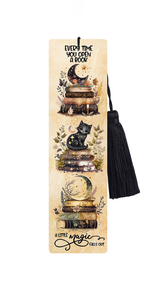Large Metal Bookmark With Tassel - Black Cat & Books Bookmark - A Little Magic