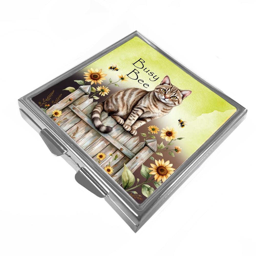 Square Pill/Trinket Box - Tabby Cat - Busy Bee