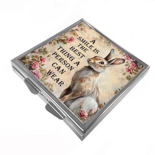 Hare Trinket Box: Square Pill Box with Floral Design