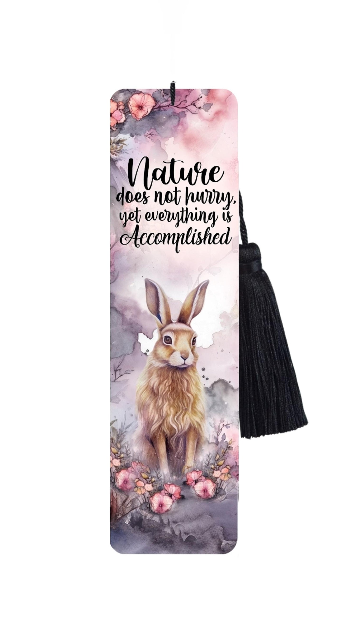 Large Metal Bookmark With Tassel - Hare Bookmark - Nature Does Not Hurry....