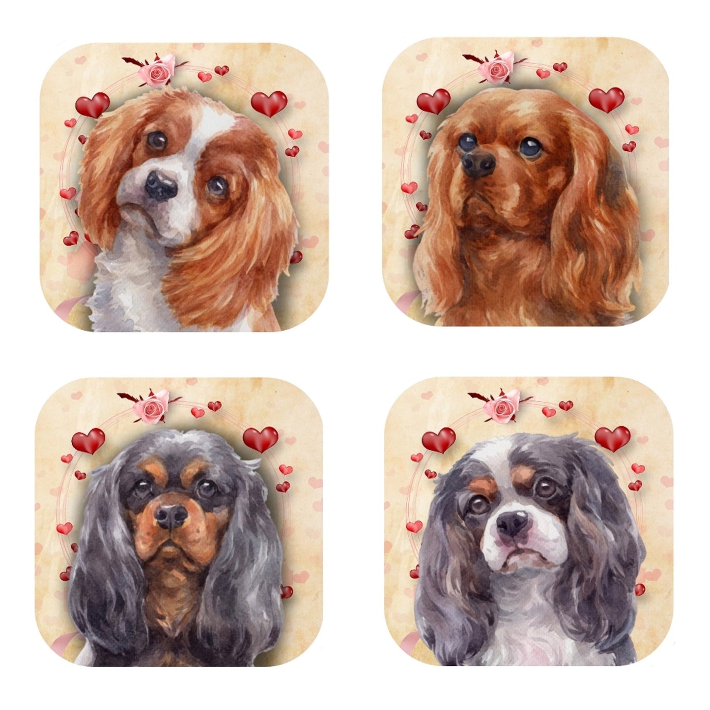 Cavalier King Charles Spaniel Coasters: Handmade Cork-Backed Set of 4
