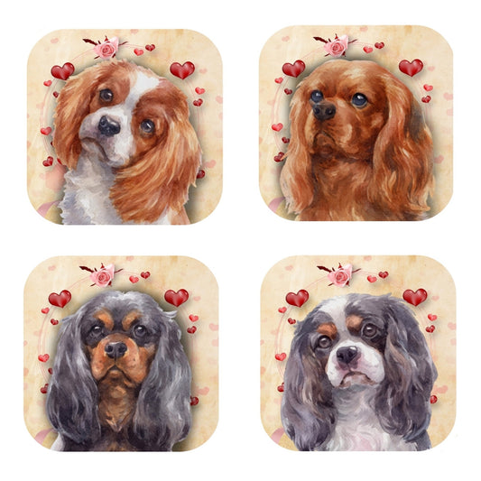 Cavalier King Charles Spaniel Coasters: Handmade Cork-Backed Set of 4