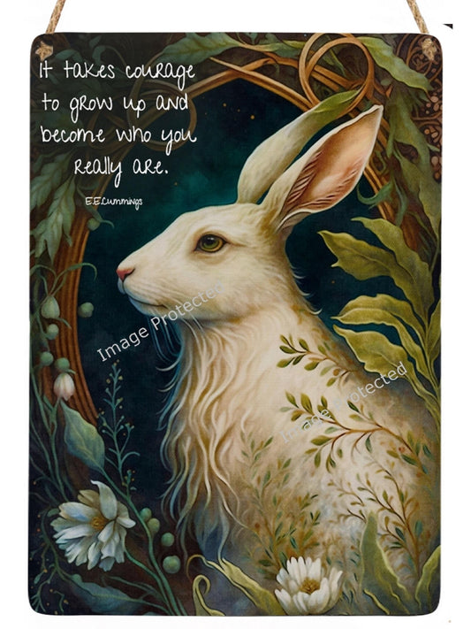 Hanging Metal Sign - Mystic Hare - Motivational Quote, It Takes Courage...