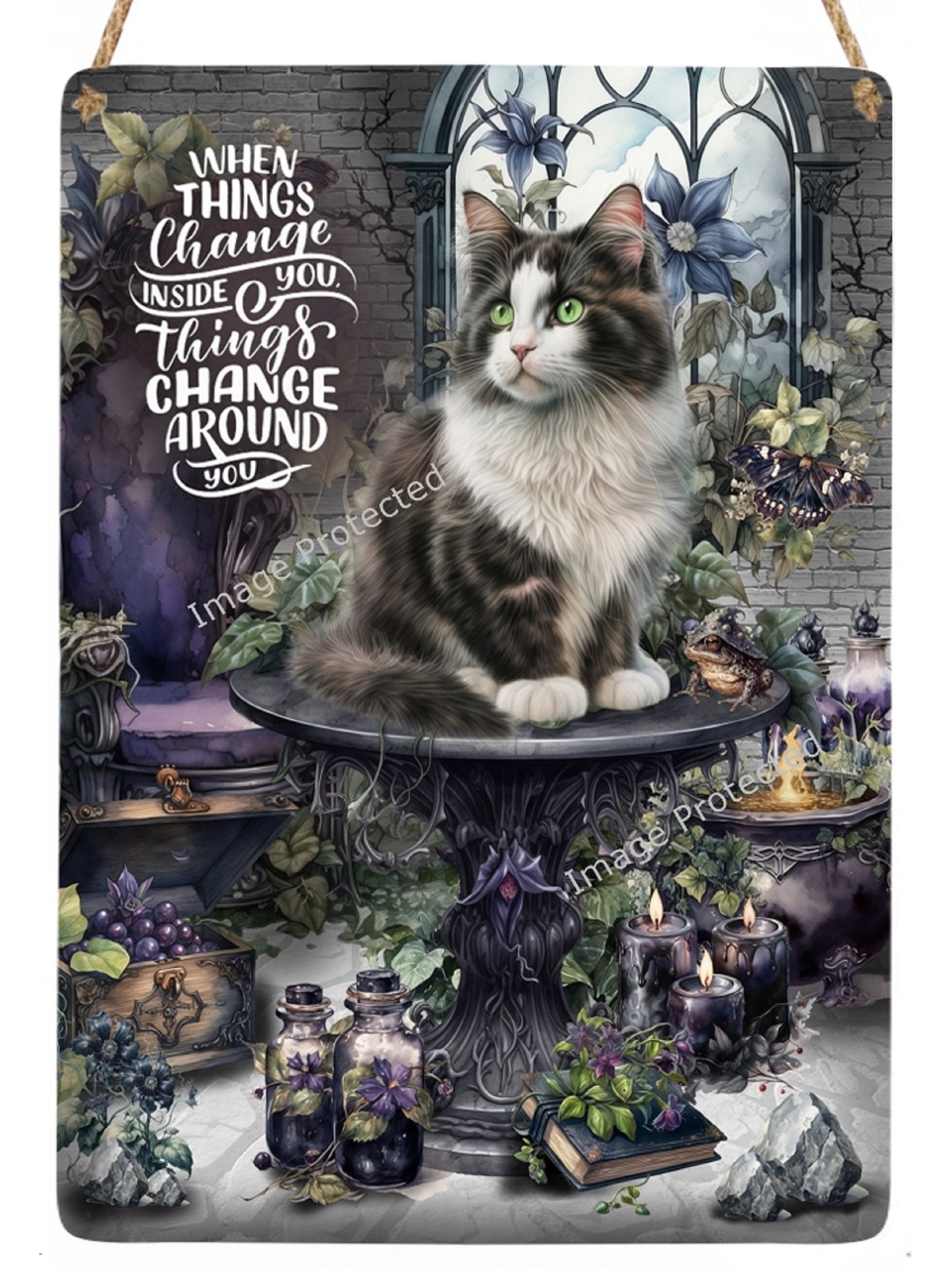 Handmade Black Cat Metal Sign: Motivational Art (20cm x 15cm)