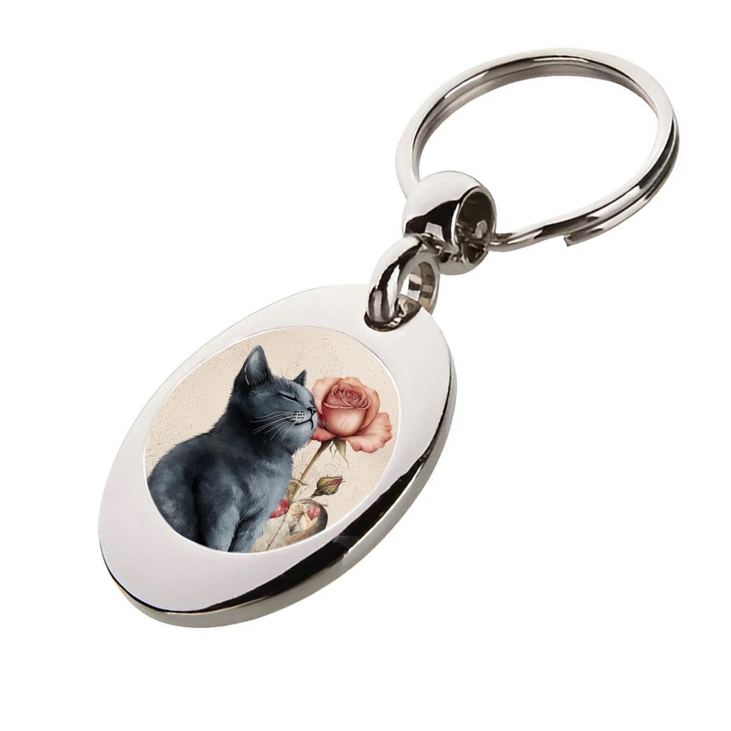 Cat & Rose Trolley Keyring: Shopping Cart Token