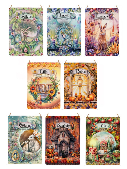 Hanging Metal Sabbat Signs - Litha, Inbolc, Lammas, Ostara, Mabon, Samhain, Yule, Beltane.