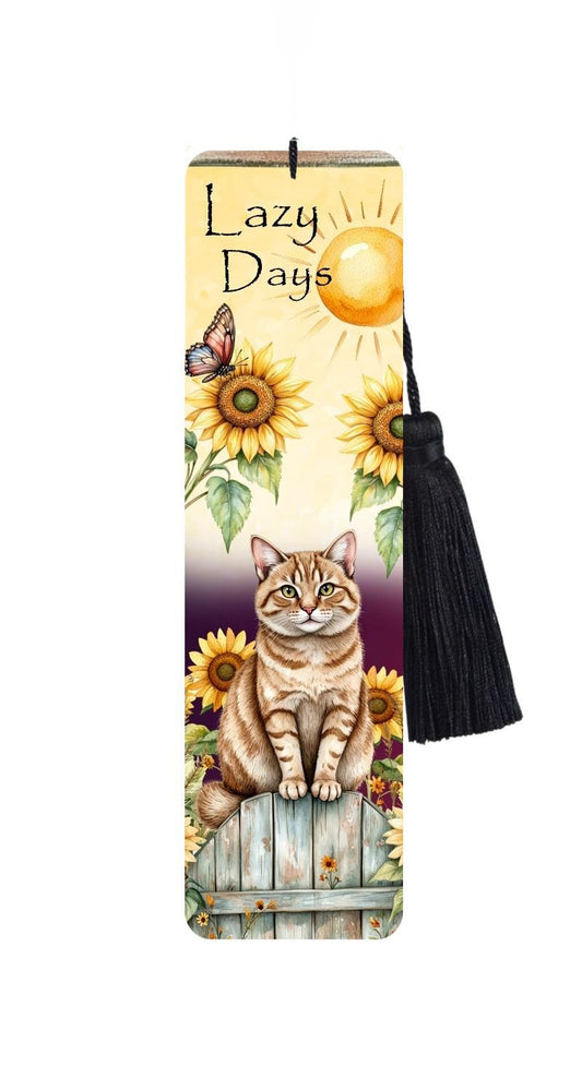 Large Metal Bookmark With Tassel - Ginger Cat - Lazy days
