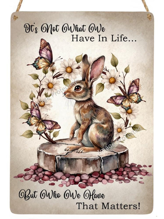Handmade Rabbit & Butterflies Metal Sign - Home Decor (20cm x 15cm)
